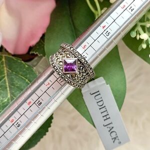 Judith Jack Sterling Silver Amethyst Marcasite Chunky Ring sz 5.5 - 6 NWT